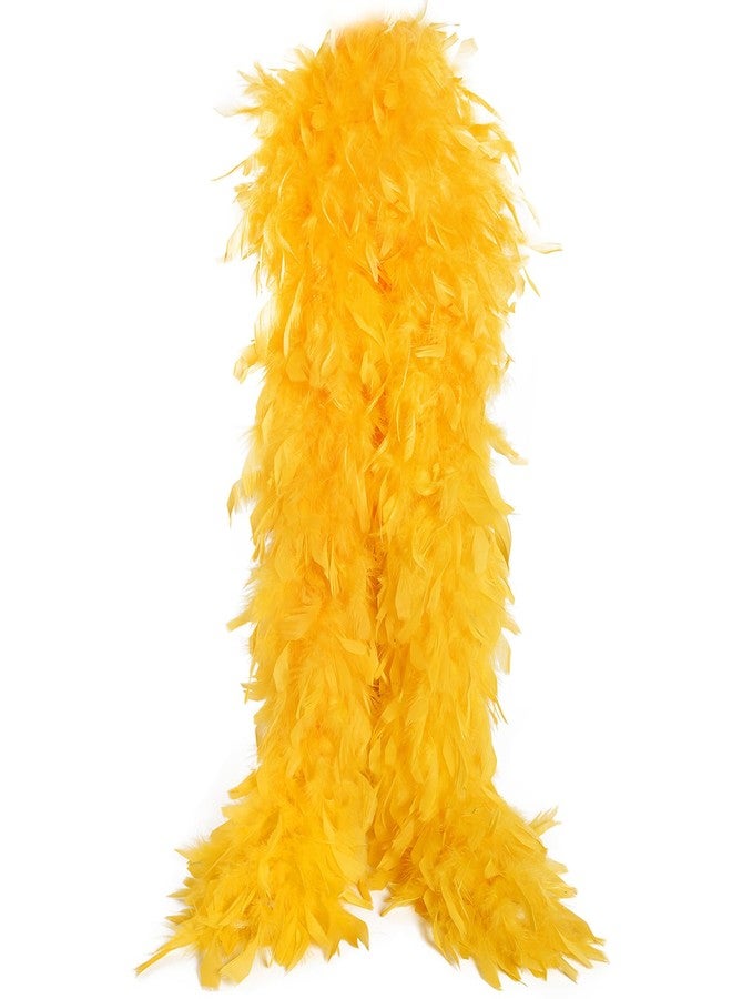 THARAHT Golden Yellow Chandelle Turkey Feather Boa 2 Yards 55g for DIY Craft Home Dancing Wedding Party Halloween Costume Decoration Feather Boa - Image 1