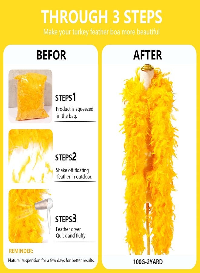 THARAHT Golden Yellow Chandelle Turkey Feather Boa 2 Yards 55g for DIY Craft Home Dancing Wedding Party Halloween Costume Decoration Feather Boa - Image 3