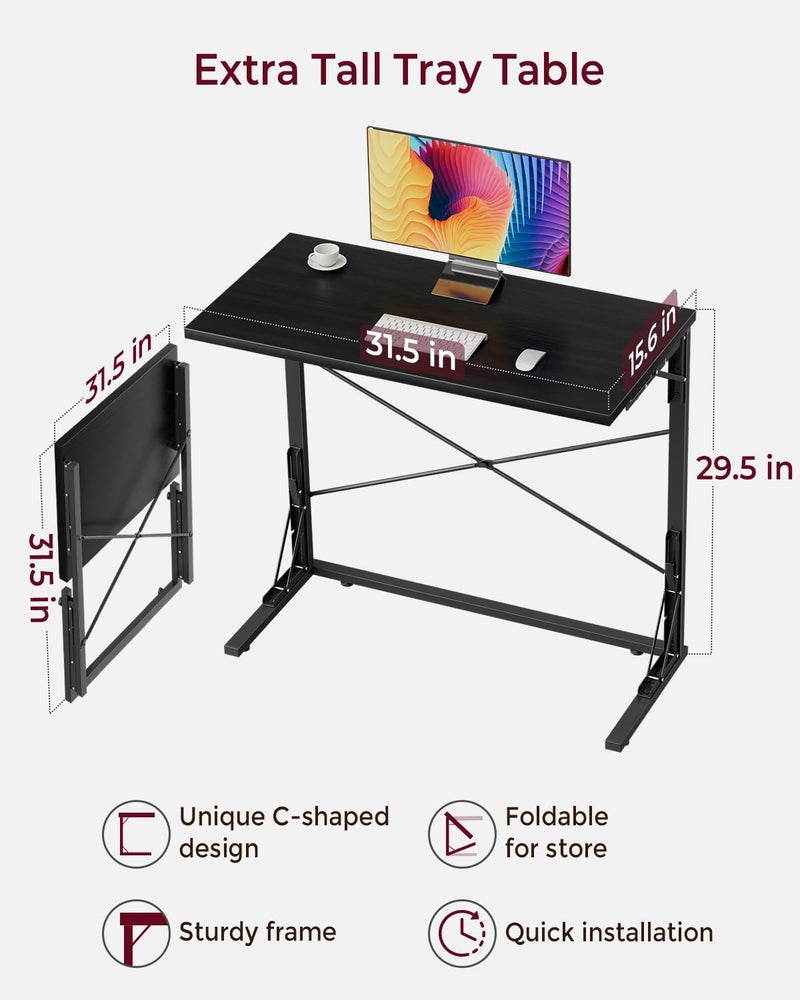 Vantic 31.5" Folding Desk, Foldable TV Tray Table for Eating on Couch, Extra Large TV Dinner Trays, Portable Fold Computer Writing Desk Table for Home Office, Black - Image 2