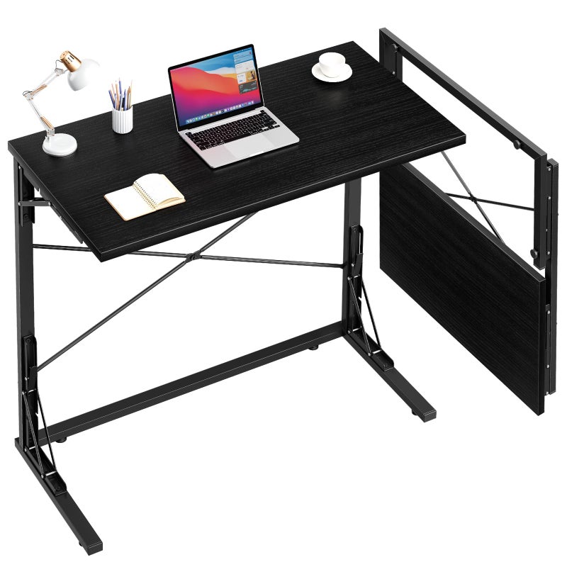 Vantic 31.5" Folding Desk, Foldable TV Tray Table for Eating on Couch, Extra Large TV Dinner Trays, Portable Fold Computer Writing Desk Table for Home Office, Black - Image 1