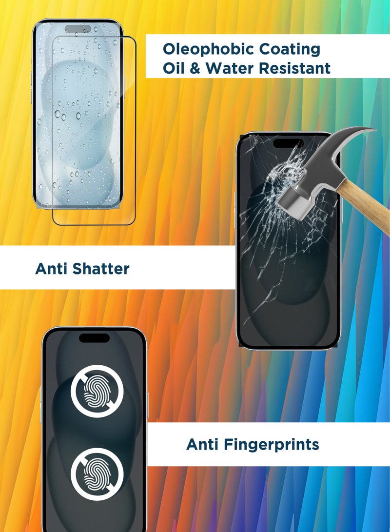 حماية شاشة زجاجية مقسّاة لأيفون 15 - لمسة رقيقة، شفافية أعلى، سهلة التركيب، مضادة للخدش وخالية من الفقاعات - Image 4