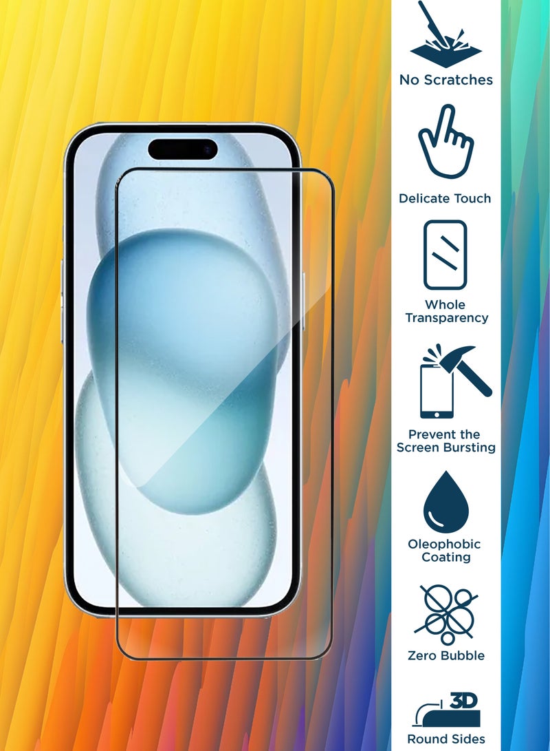 حماية شاشة زجاجية مقسّاة لأيفون 15 - لمسة رقيقة، شفافية أعلى، سهلة التركيب، مضادة للخدش وخالية من الفقاعات - Image 2