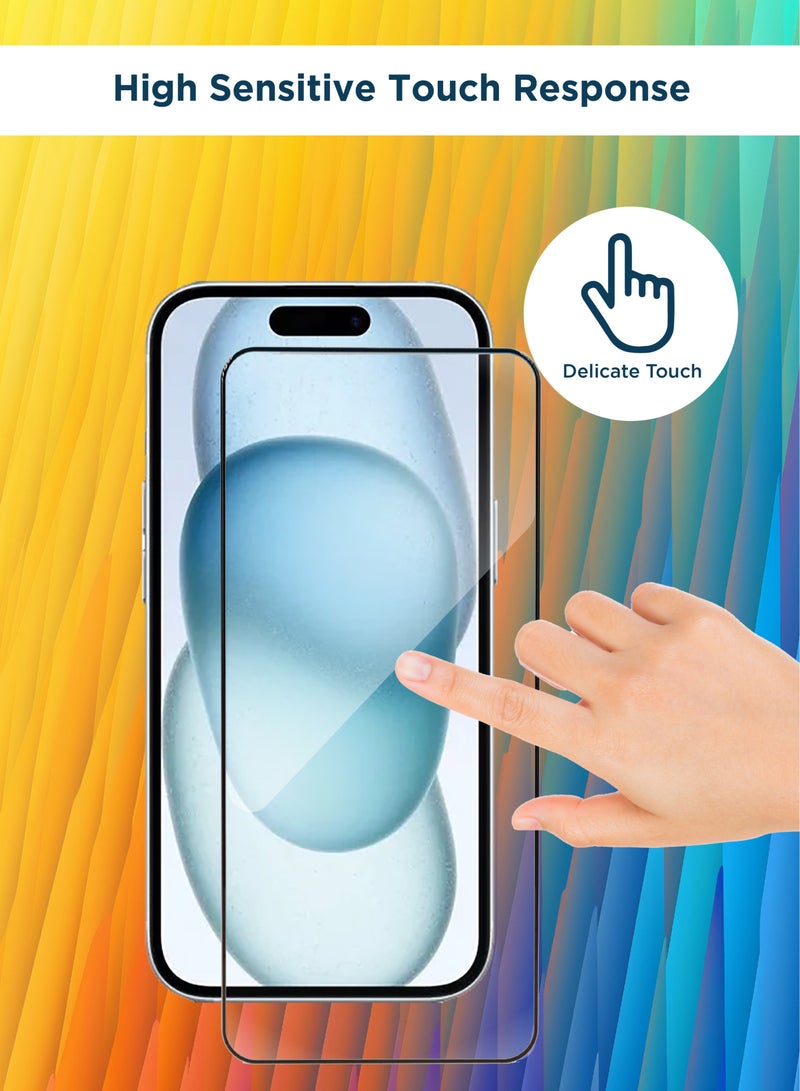 حماية شاشة زجاجية مقسّاة لأيفون 15 - لمسة رقيقة، شفافية أعلى، سهلة التركيب، مضادة للخدش وخالية من الفقاعات - Image 3