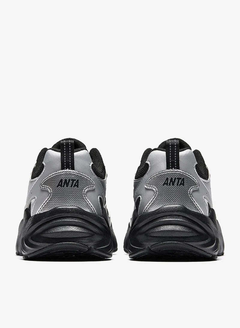 ANTA Black/Silver Women’s Chunky Low-Top Sneakers – Contrast Design, Comfortable Thick Sole for Women | Best Price UAE