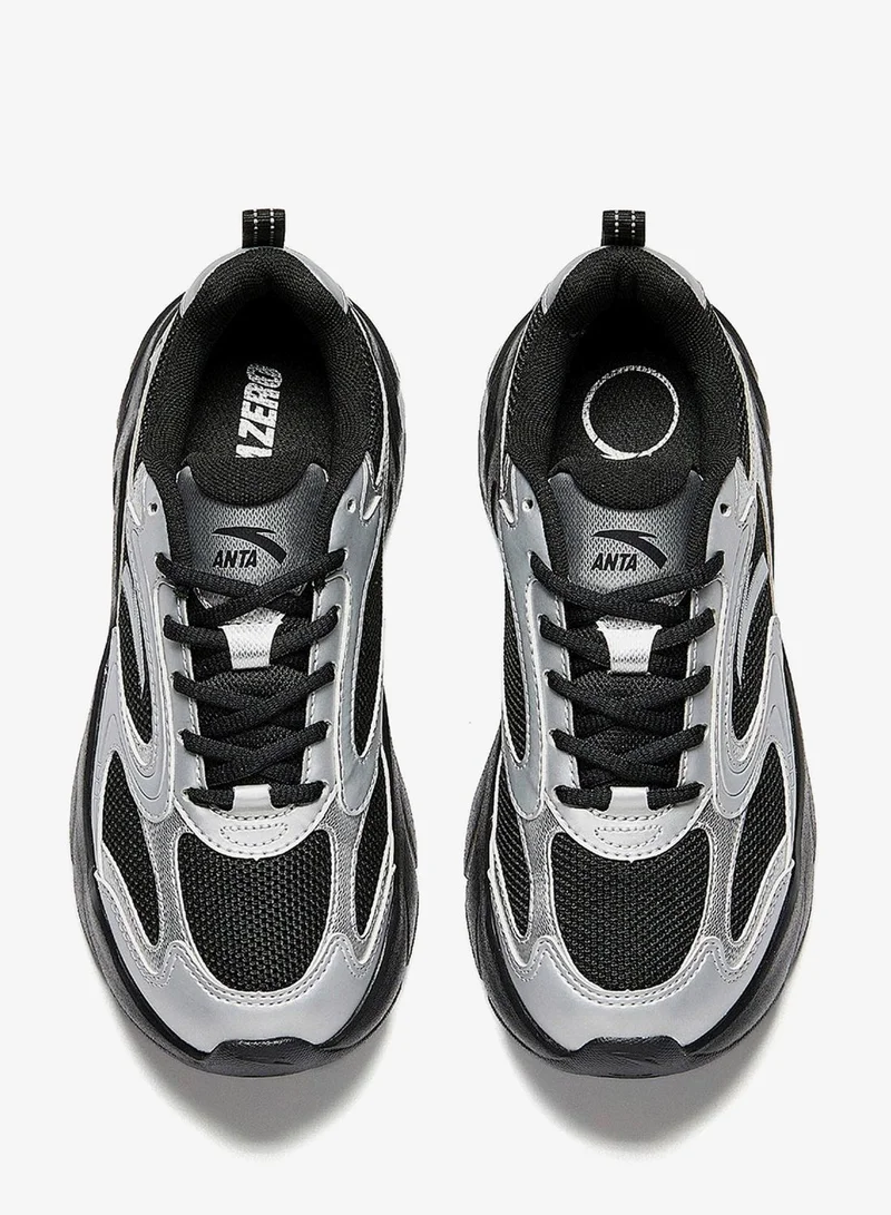 ANTA Black/Silver Women’s Chunky Low-Top Sneakers – Contrast Design, Comfortable Thick Sole for Women | Best Price UAE