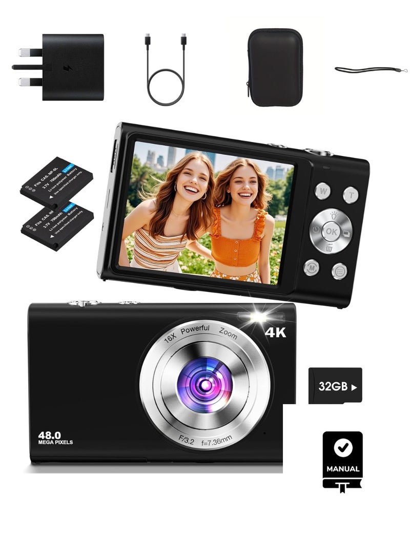 PROMAGE Digital Camera, Autofocus UHD 4K Vlogging Camera with 32GB Card & 2 Batteries, 48MP 16X Digital Zoom Digital Camera - Image 1