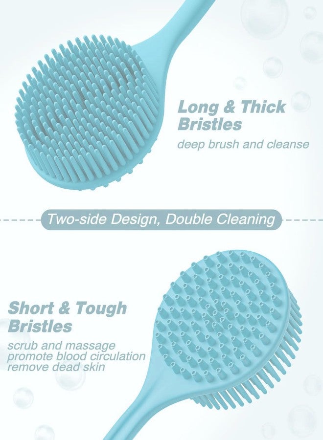 INOVERA (LABEL) 2-in-1 Long Handle Bathing Brushes for Men and Womens - Soft Silicone Back Bath Body Brush with Bristles (Light Blue) - Image 3