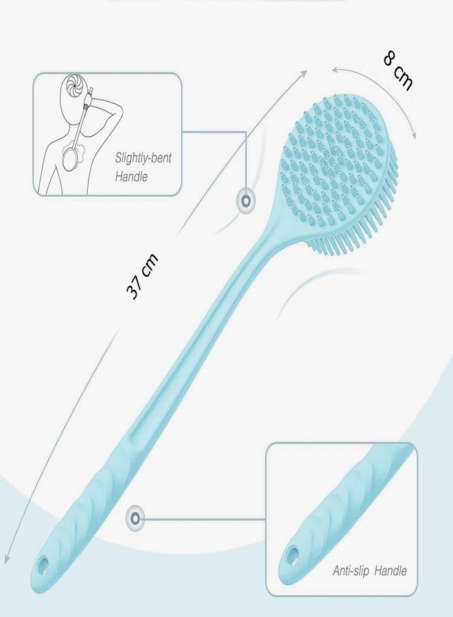 INOVERA (LABEL) 2-in-1 Long Handle Bathing Brushes for Men and Womens - Soft Silicone Back Bath Body Brush with Bristles (Light Blue) - Image 2