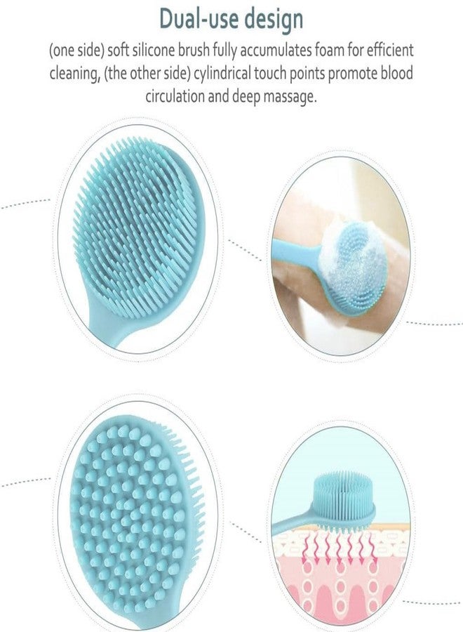 INOVERA (LABEL) 2-in-1 Long Handle Bathing Brushes for Men and Womens - Soft Silicone Back Bath Body Brush with Bristles (Light Blue) - Image 4