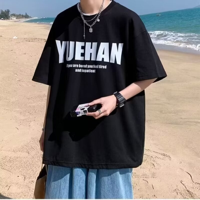 Short-Sleeve T-Shirt For Men 2024 Summer Trendy Hong Kong Style Loose Round Neck Five-Quarter Sleeve Casual Versatile Breathable Comfortable Top - Image 3
