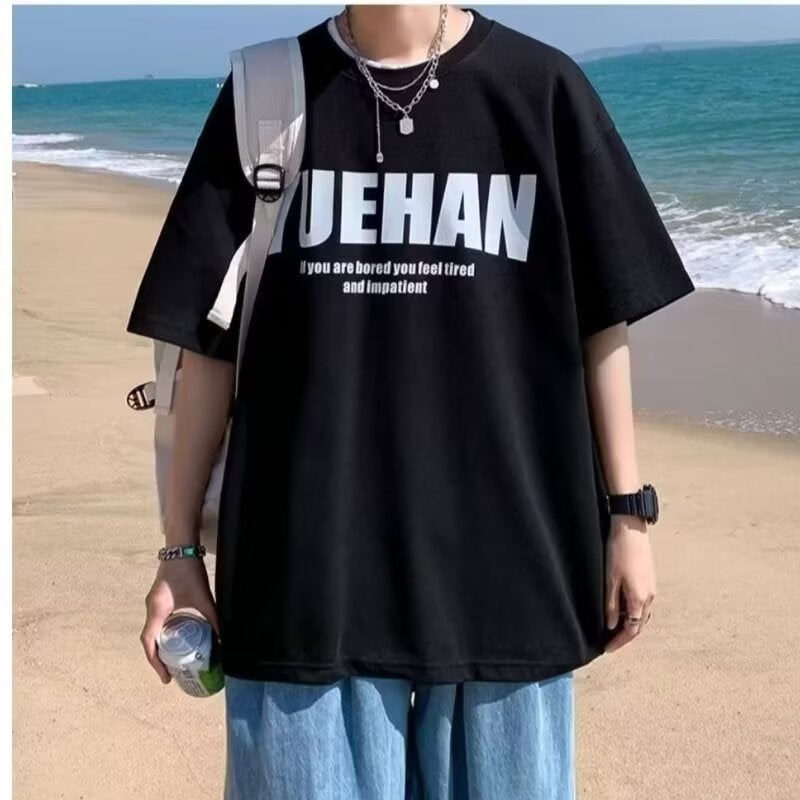 Short-Sleeve T-Shirt For Men 2024 Summer Trendy Hong Kong Style Loose Round Neck Five-Quarter Sleeve Casual Versatile Breathable Comfortable Top - Image 4