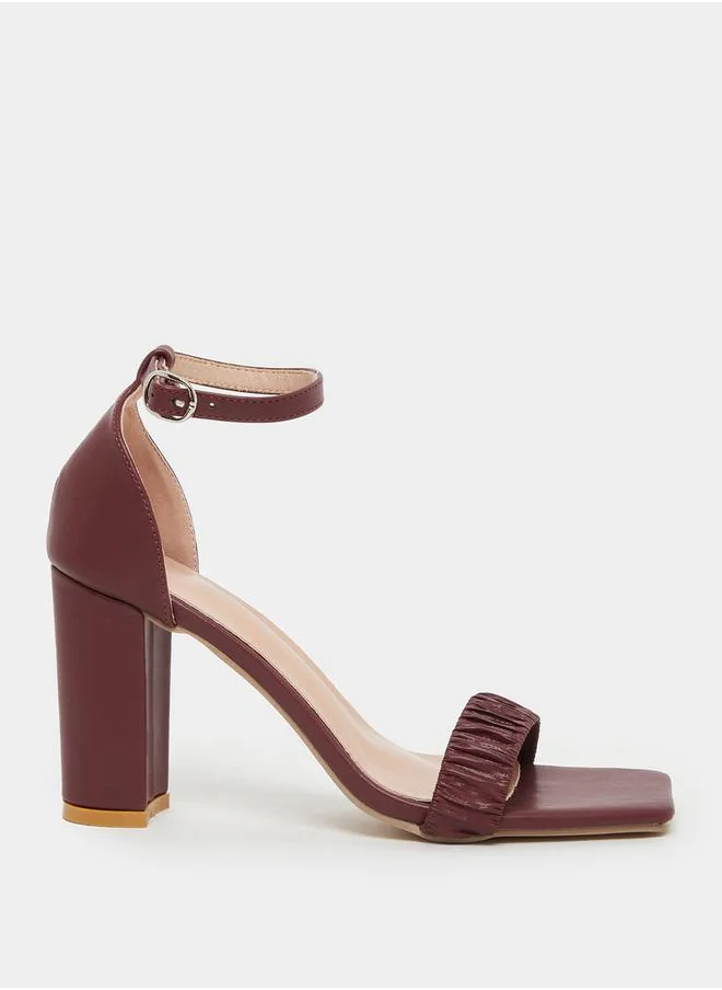 Styli Pleated Ankle Strap Block Heel Sandals