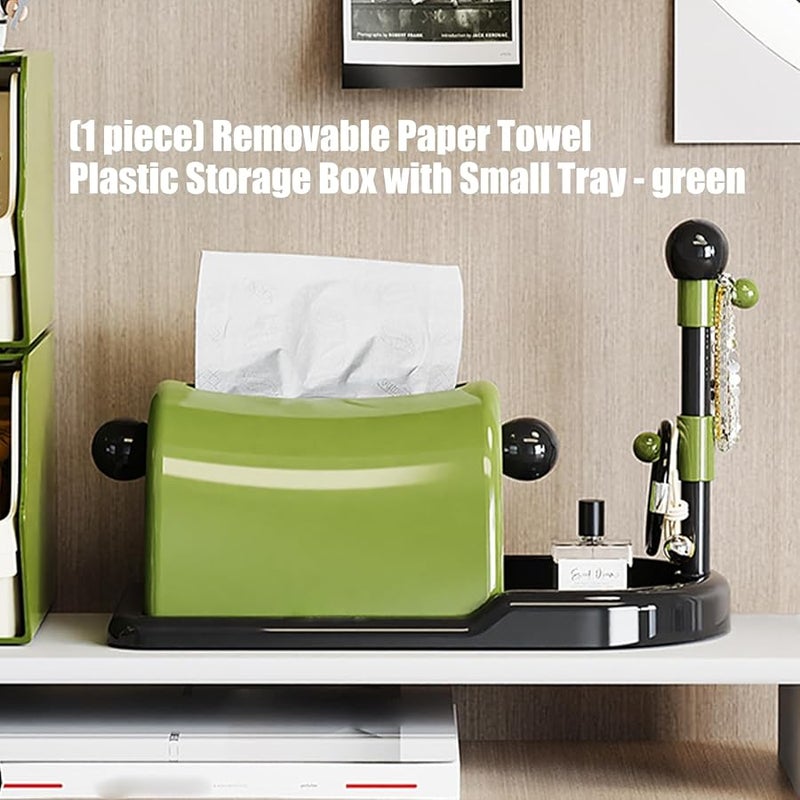حامل علبة المناديل من البوليسترين الأسود مع صينية تخزين لتنظيم سطح المكتب في المطبخ أو المكتب تصميم عصري - Image 5