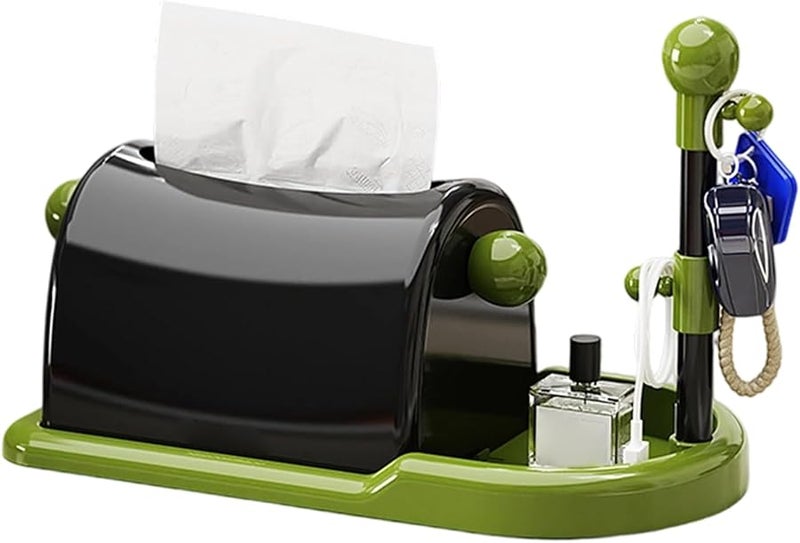 حامل علبة المناديل من البوليسترين الأسود مع صينية تخزين لتنظيم سطح المكتب في المطبخ أو المكتب تصميم عصري - Image 1