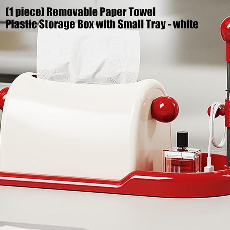حامل علبة المناديل من البوليسترين الأسود مع صينية تخزين لتنظيم سطح المكتب في المطبخ أو المكتب تصميم عصري - Image 4