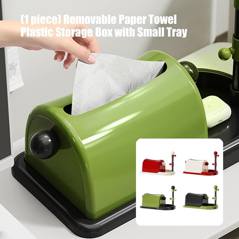 حامل علبة المناديل من البوليسترين الأسود مع صينية تخزين لتنظيم سطح المكتب في المطبخ أو المكتب تصميم عصري - Image 2