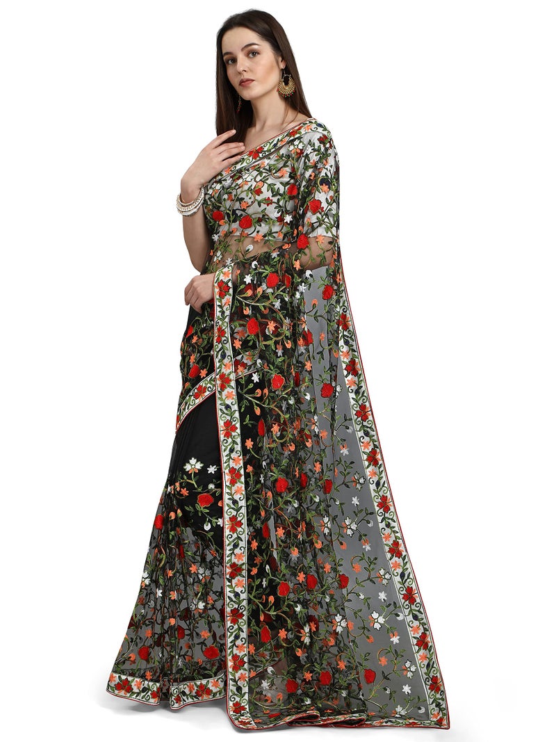 PATLANI FASHION New Bollywood BlockBuster Design Launching Net Embroidery Designer saree Black. - Image 3