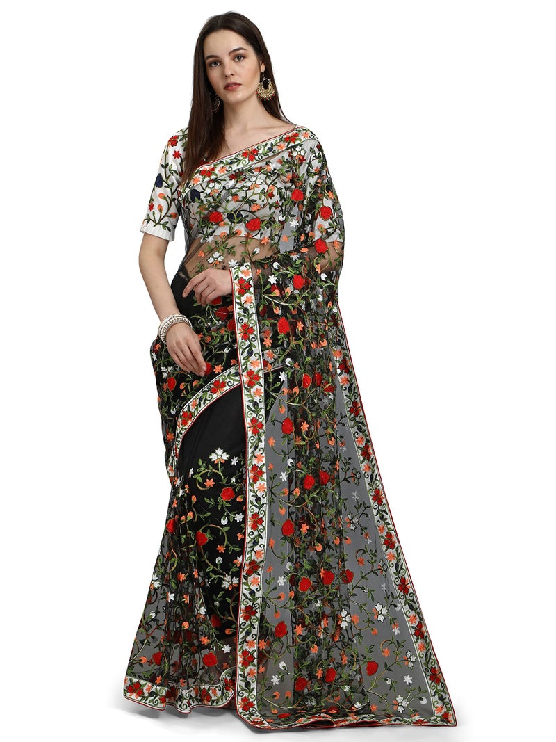 PATLANI FASHION New Bollywood BlockBuster Design Launching Net Embroidery Designer saree Black. - Image 1