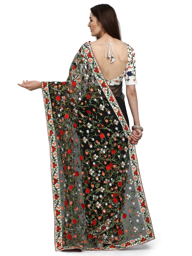PATLANI FASHION New Bollywood BlockBuster Design Launching Net Embroidery Designer saree Black. - Image 2