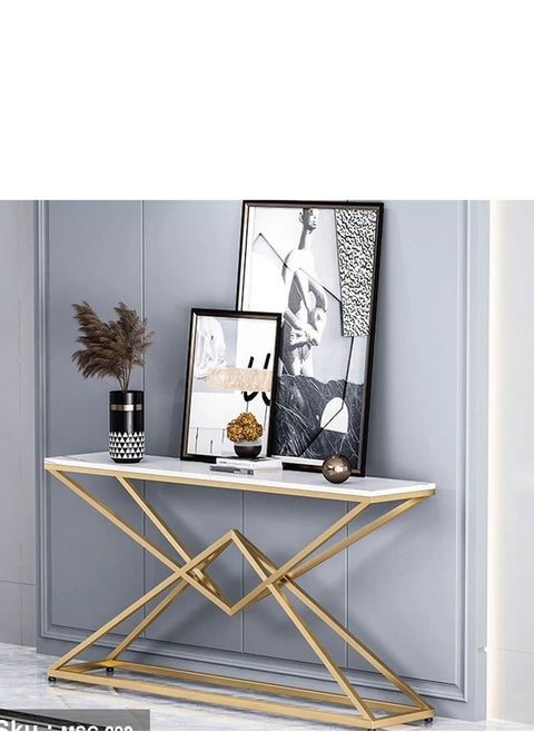 A console table with a distinctive modern style, made of Italian stainless steel (304) coated with a PVD layer and equipped with a distinctive and elegant marble surface.