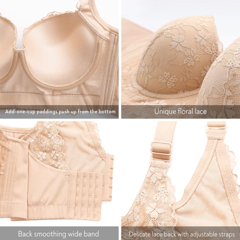 FallSweet Push Up Bras for Women Corset Top Bustier Padded Underwire Bra Add One Cup (Beige-Lace,38B) - Image 5