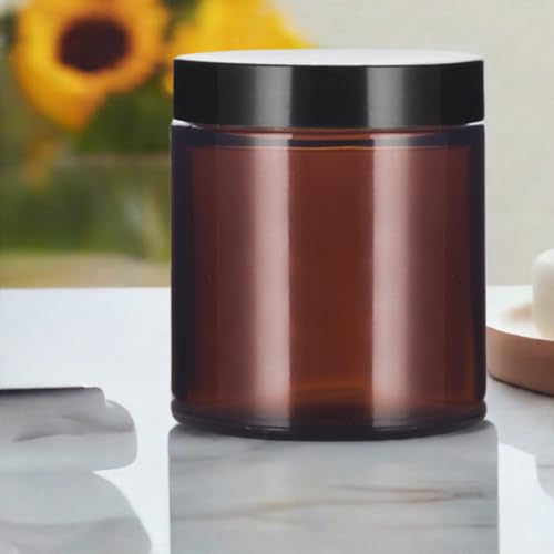 JUVITUS 4 oz / 120 ml Amber Glass Jar with Black Lid (2 pack) Airtight Smell Proof - Image 4