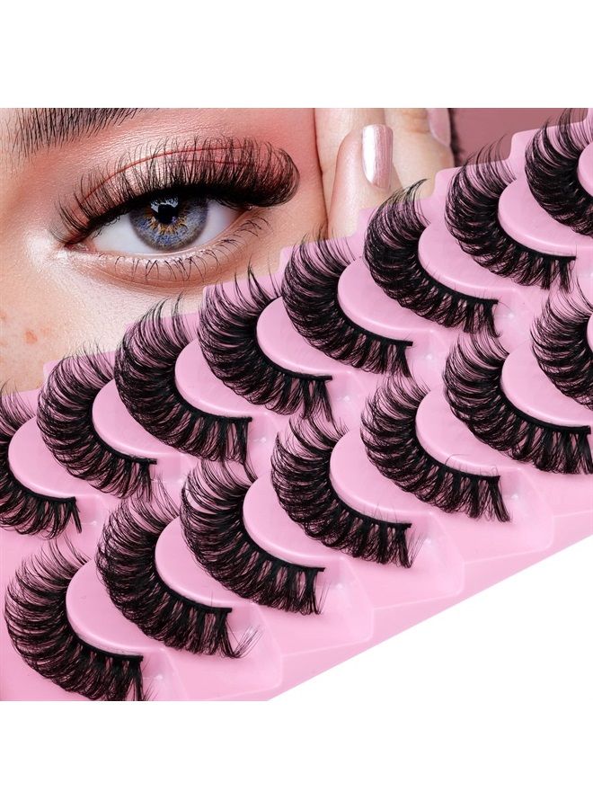 wiwoseo Lashes Extension Strip Hybrid Eyelashes Thick Volume Natural False Eyelashes Fluffy Mink Lashes 3D Wispy Fiber Russian Strip lashes D Curl 10 Pairs Pack - Image 1
