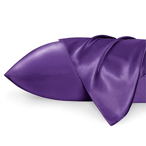 Bedsure Bedsure Satin Pillowcase 2 Pack Similar to Silk Pillow Cases Standard Size Pillow Case for Sleeping Women with Envelope Closure Gifts for Women Men Purple 20x26 Inches 