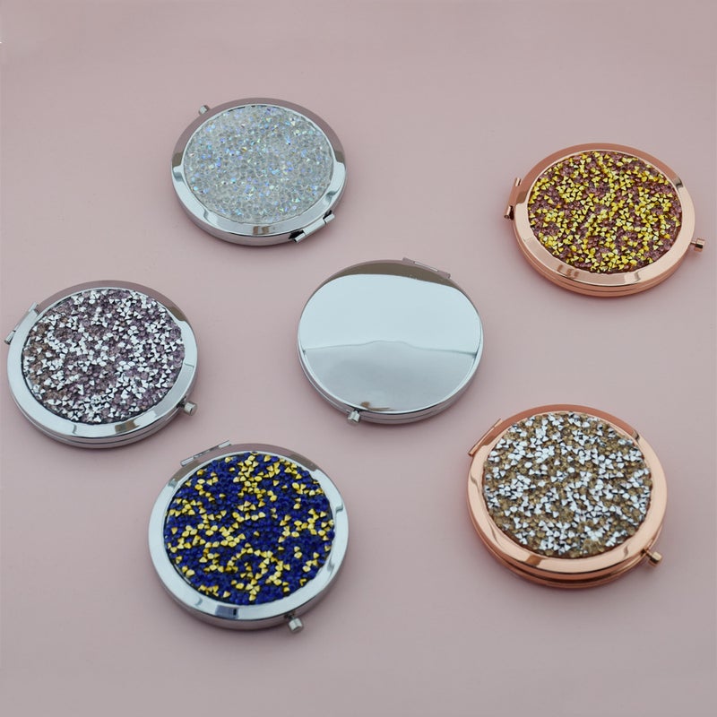 Crystal Diamond Round Double-Sided Mirror Portable Mini Flap Pocket Pants Mirror 70 Snap Gold Rose Gold Silver Small Mirror - Image 3