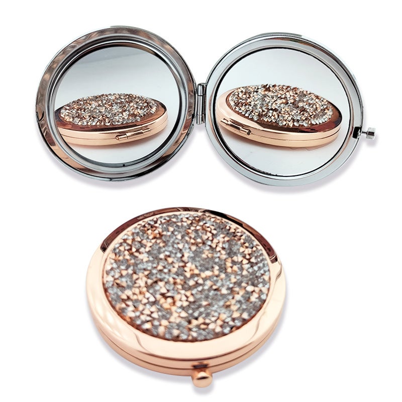 Crystal Diamond Round Double-Sided Mirror Portable Mini Flap Pocket Pants Mirror 70 Snap Gold Rose Gold Silver Small Mirror - Image 2