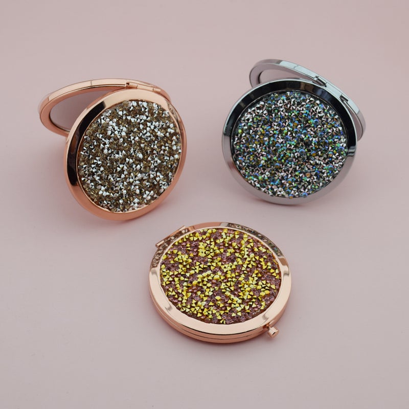 Crystal Diamond Round Double-Sided Mirror Portable Mini Flap Pocket Pants Mirror 70 Snap Gold Rose Gold Silver Small Mirror - Image 5
