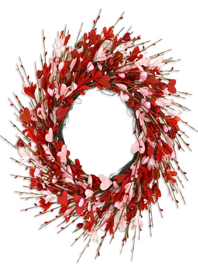 AMF0RESJ Valentine's Day Wreath for Front Door Valentine Wreath with forsythia Flowers,Pink and red Hearts for Indoor Outdoor Wedding Anniversary Party Home Wall Window Festival Decoration - Image 1