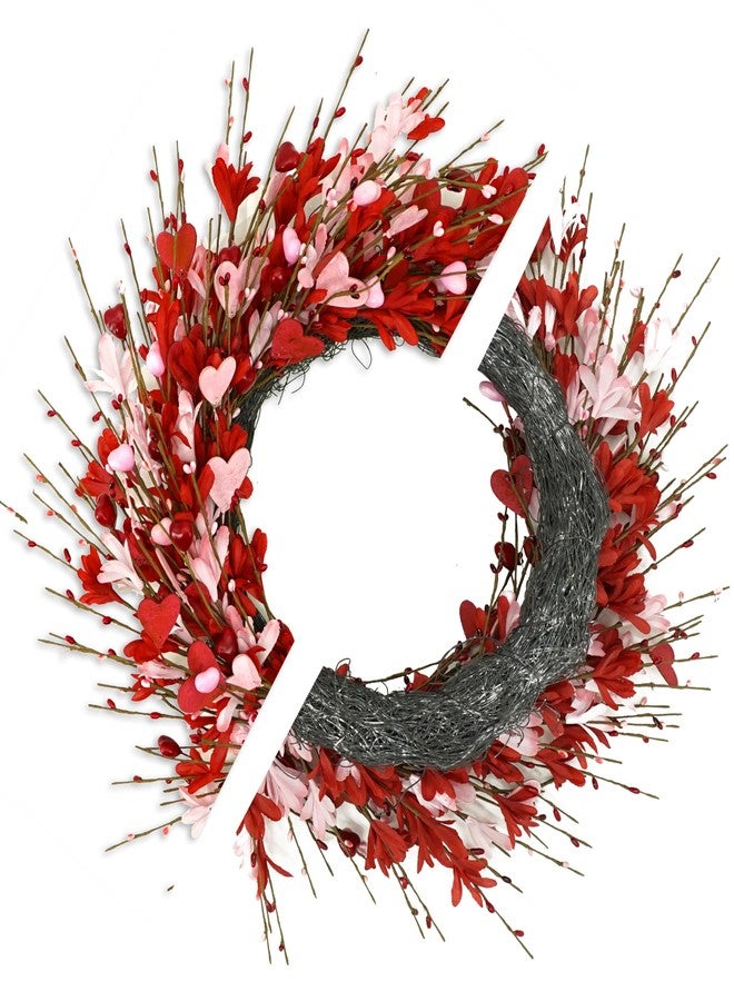 AMF0RESJ Valentine's Day Wreath for Front Door Valentine Wreath with forsythia Flowers,Pink and red Hearts for Indoor Outdoor Wedding Anniversary Party Home Wall Window Festival Decoration - Image 5