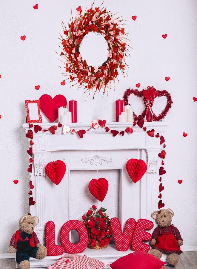 AMF0RESJ Valentine's Day Wreath for Front Door Valentine Wreath with forsythia Flowers,Pink and red Hearts for Indoor Outdoor Wedding Anniversary Party Home Wall Window Festival Decoration - Image 4