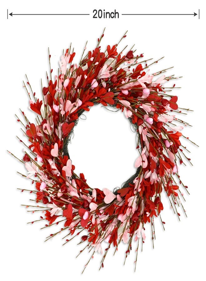 AMF0RESJ Valentine's Day Wreath for Front Door Valentine Wreath with forsythia Flowers,Pink and red Hearts for Indoor Outdoor Wedding Anniversary Party Home Wall Window Festival Decoration - Image 3