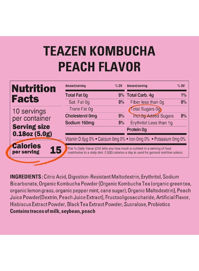 Teazen Kombucha Peach Probiotics - 10 Sticks - Image 2