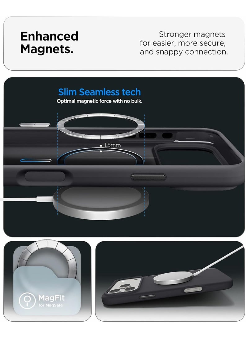 Mobcos iPhone 17 Pro Black Elite Ring Premium Silicone Magnetic Wireless Charging Case for iPhone | Silky Soft Touch | Military-Grade Shockproof Protection | Strong Magnetic Compatibility | Luxury Slim Cover - Image 4