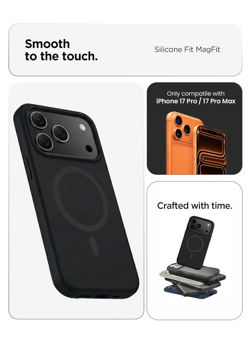 Mobcos iPhone 17 Pro Black Elite Ring Premium Silicone Magnetic Wireless Charging Case for iPhone | Silky Soft Touch | Military-Grade Shockproof Protection | Strong Magnetic Compatibility | Luxury Slim Cover - Image 2