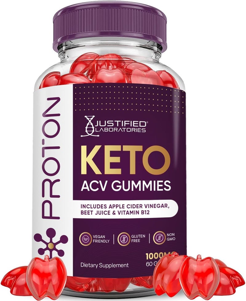 Justified Laboratories Proton Protein Keto ACV Gummies Advanced Formula 1000MG Proton Keto Gummies Apple Cider Vinegar Boost Formulated with Pomegranate Beet Juice Powder B12 Vegan Non GMO 60 Gummys - Image 1