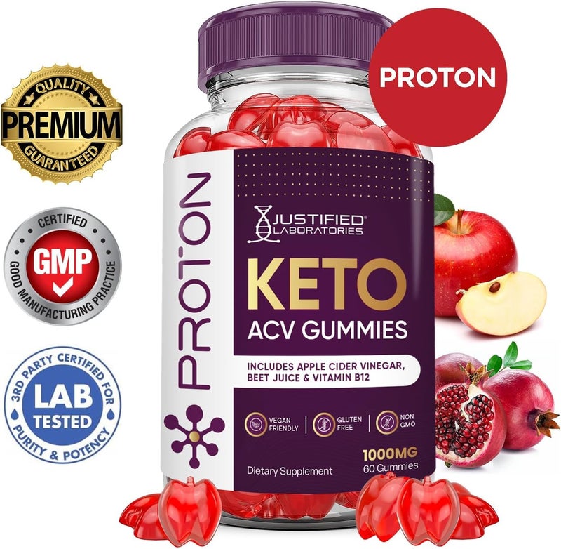 Justified Laboratories Proton Protein Keto ACV Gummies Advanced Formula 1000MG Proton Keto Gummies Apple Cider Vinegar Boost Formulated with Pomegranate Beet Juice Powder B12 Vegan Non GMO 60 Gummys - Image 3