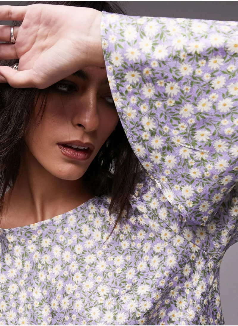 TOPSHOP Floral Print Flute Sleeve Dress
