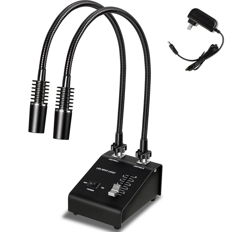 Baquler Microscope Light 6W 6500K Dual Gooseneck Spotlight Changeable LED Bulb Adjustable Illuminator Source for Industrial Biological Digital Stereo Microscope Camera, PCB Repair, Soldering - Image 1