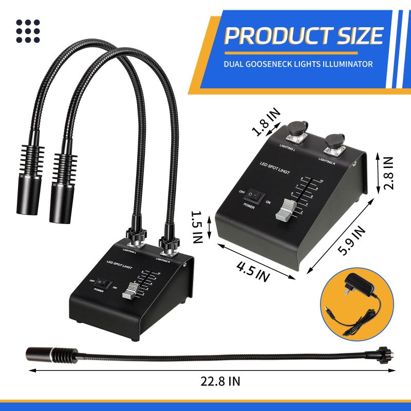 Baquler Microscope Light 6W 6500K Dual Gooseneck Spotlight Changeable LED Bulb Adjustable Illuminator Source for Industrial Biological Digital Stereo Microscope Camera, PCB Repair, Soldering - Image 2