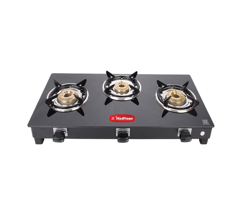 Hindflame 3 Burner Crown Series Digital Toughened Glass LPG Cooktop, Manual Ignition Gas Stove with 1 Year Warranty (ISI Approved) Brand: Hindflame (3 BURNER BLACK) - Image 1