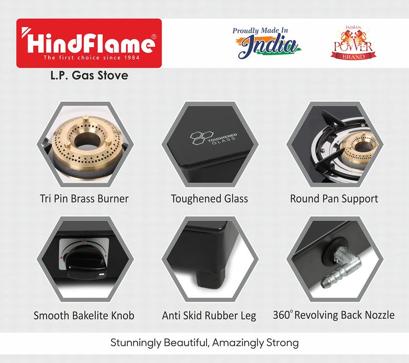 Hindflame 3 Burner Crown Series Digital Toughened Glass LPG Cooktop, Manual Ignition Gas Stove with 1 Year Warranty (ISI Approved) Brand: Hindflame (3 BURNER BLACK) - Image 5