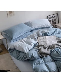 llwoo Single Size Bedsheet 4pcs One Set, High Quality Bedding Set Bedding Cover 1 Fitted Sheet, 1 Flat Sheet & 2 Pillowcases (Single Size, Grey and Blue )  - Image 2