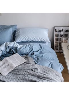 llwoo Single Size Bedsheet 4pcs One Set, High Quality Bedding Set Bedding Cover 1 Fitted Sheet, 1 Flat Sheet & 2 Pillowcases (Single Size, Grey and Blue )  - Image 4