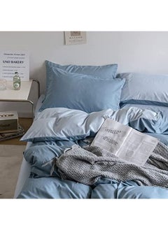llwoo Single Size Bedsheet 4pcs One Set, High Quality Bedding Set Bedding Cover 1 Fitted Sheet, 1 Flat Sheet & 2 Pillowcases (Single Size, Grey and Blue )  - Image 3