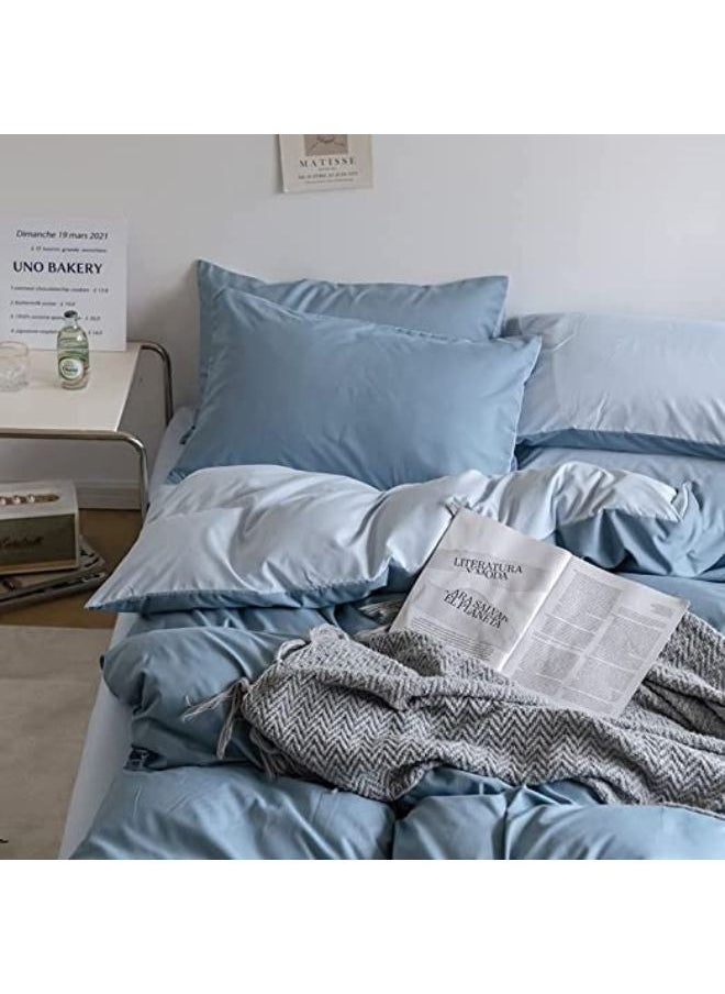 llwoo Single Size Bedsheet 4pcs One Set, High Quality Bedding Set Bedding Cover 1 Fitted Sheet, 1 Flat Sheet & 2 Pillowcases (Single Size, Grey and Blue )  - Image 3
