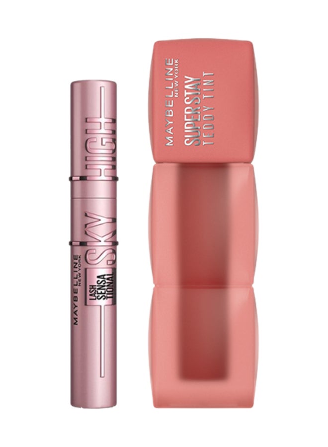 Maybelline New York Lash Sensational Sky High Mascara Black + Superstay Teddy Tint Lipstick 55 Kneehigh - Image 1